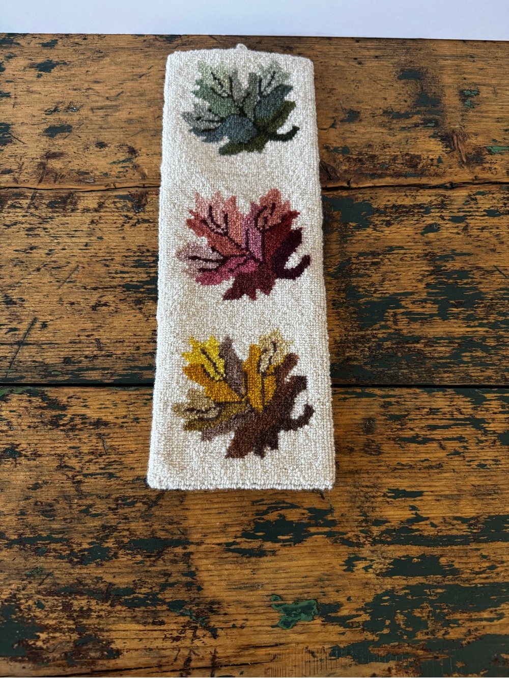 Rug Hook - Cream with Multi-Color Leaves